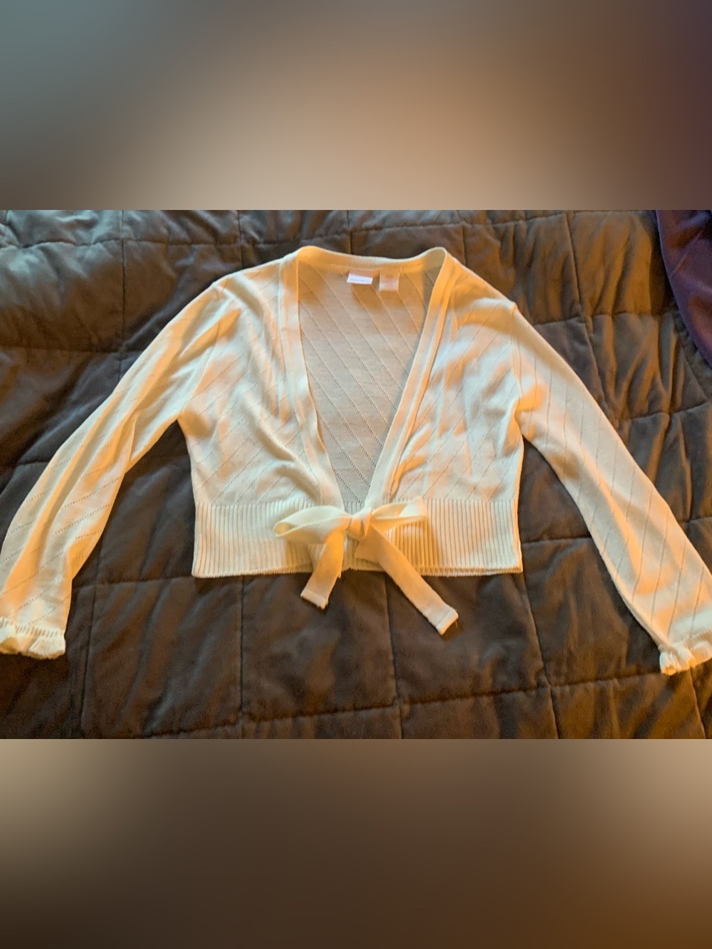 Vintage Y2K Xhilaration Ivory Tie-Front Cropped Cardigan Shrug w/ Ruffle Cuffs